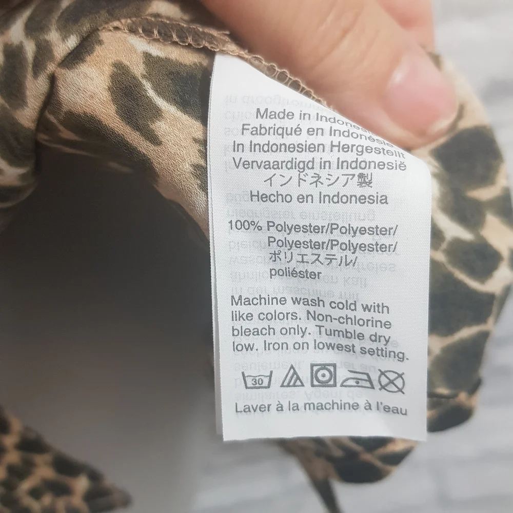 J.Crew Factory Animal Print Neck Tie Business Career Blouse - Picture 7 of 10